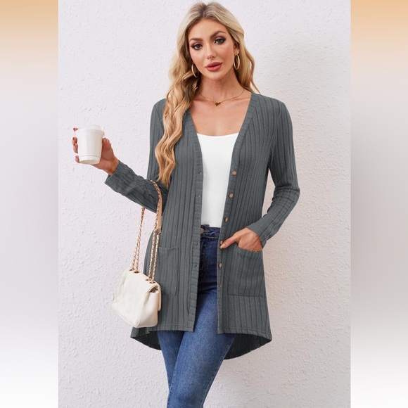 YU YUKAN Sweaters - NWT 🖤 OVERSIZED LONG GRAY LIGHTWEIGHT KNIT CARDIGAN SWEATER Women’s XL 20/22